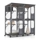 72 Inch Large Wooden Cat House Catio Kitten Enclosure on Wheels with Weatherproof Asphalt Roof