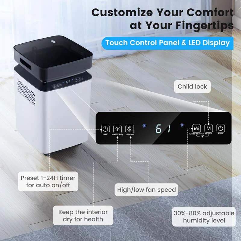 70-Pint Dehumidifier for Basement Home, 4,500 Sq.Ft Dehumidifier with Drain Hose, Pump, 2.2 Gal Water Tank, 24H Timer