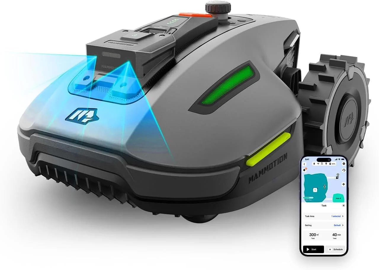 YUKA Mini 500H Robot Lawn Mower Reception 0.12 Acre, Max. 0.17 Acre, Ultrasense AI Vision+ RTK Positioning, Auto Mapping, App Control,45% Slope, Cutting Height 2''~3.5'', 3 Mowing Zones