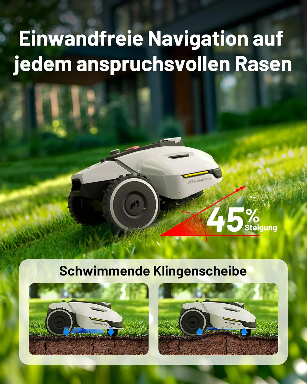 YUKA Mini 500H Robot Lawn Mower Reception 0.12 Acre, Max. 0.17 Acre, Ultrasense AI Vision+ RTK Positioning, Auto Mapping, App Control,45% Slope, Cutting Height 2''~3.5'', 3 Mowing Zones