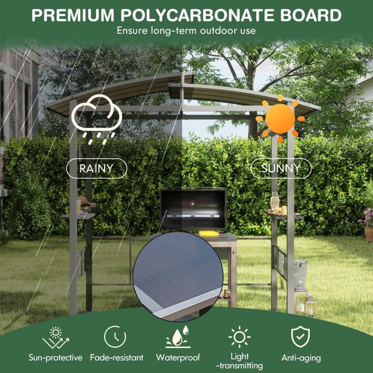 Hardtop Grill Gazebo with Vented Polycarbonate Roof Side Shelves