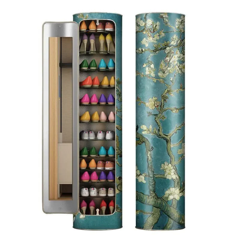 Large-capacity multi-layer rotating disinfection shoe cabinet [with mirror + deodorizer]