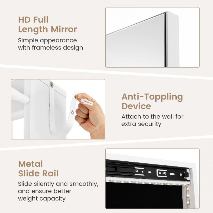 360-Degree Swivel Jewelry Cabinet Armoire with Full Length Mirror and Coat Rack