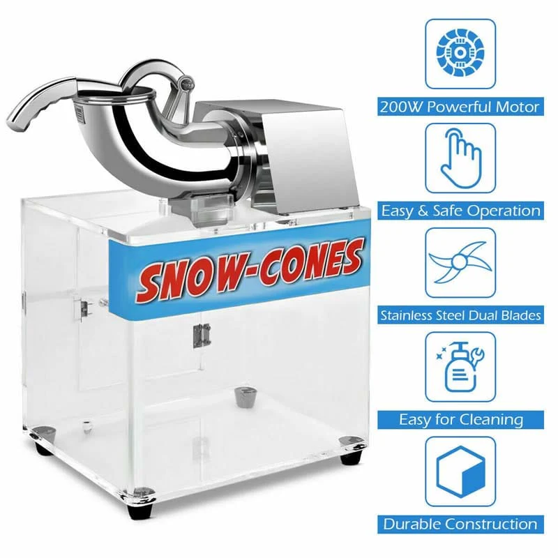 440LBS/H Electric Snow Cone Machine Ice Crusher Shaver with Dual Blades, 110V Stainless Steel Shaved Ice Machine for Home Commercial Use