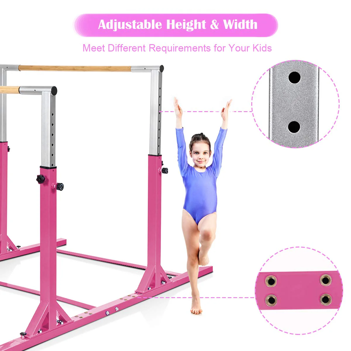 Gymnastics Parallel Bars, Double Horizontal Bar with Adjustable Width & 11-Level Heights, 120kg Weight Capacity