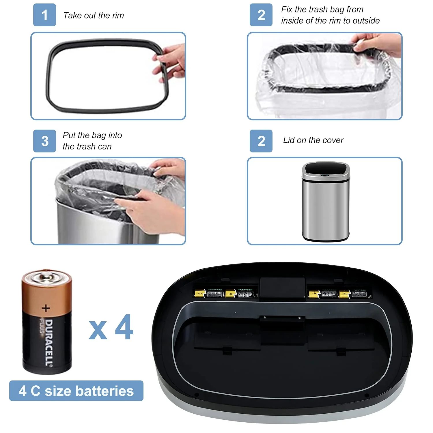 Bigacc 13 Gallon 50 Liter Kitchen Trash Can with Touch-Free & Motion Sensor, Automatic Stainless-Steel Garbage Can, Anti-Fingerprint Mute Designed Trash Bin Brushed Stainless Steel