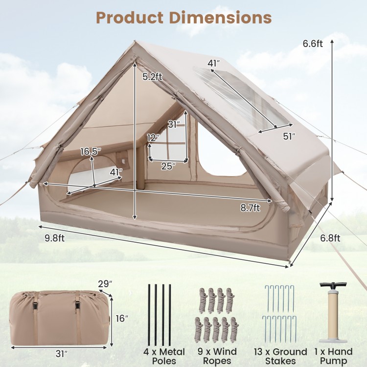 4-6 People Inflatable Camping Tent with Porch and Carrying Bag