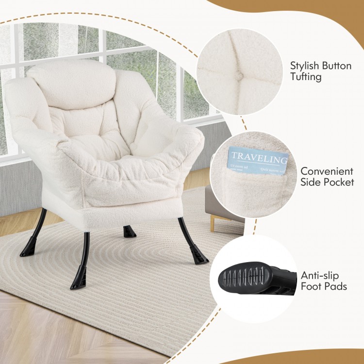 Modern Accent Chair with Folding Footrest and Head Pillow