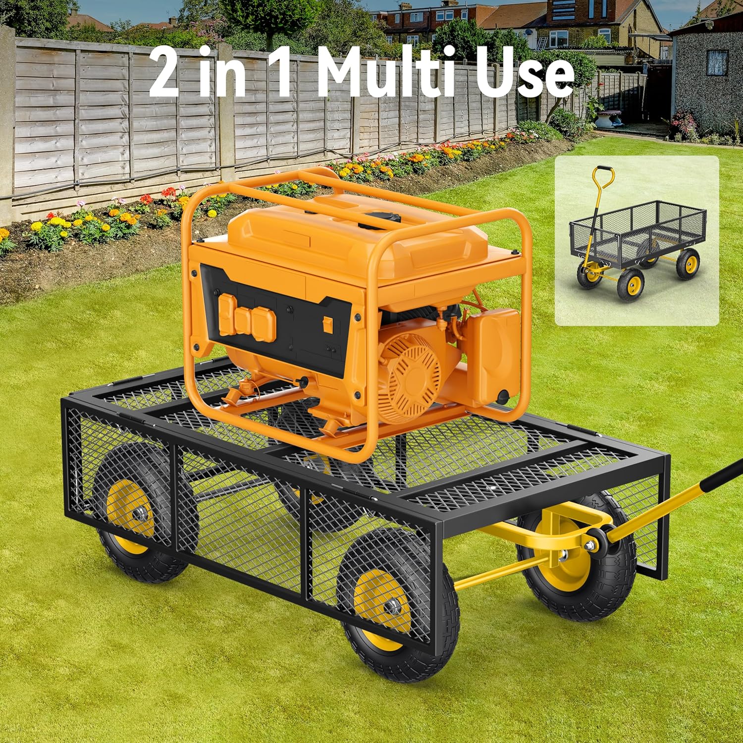 Steel Garden Cart, 2-in-1 1400 lbs Heavy Duty Utility Wagon, with Removable Mesh Sides to Convert into Flatbed, 240?? U-Turn 13
