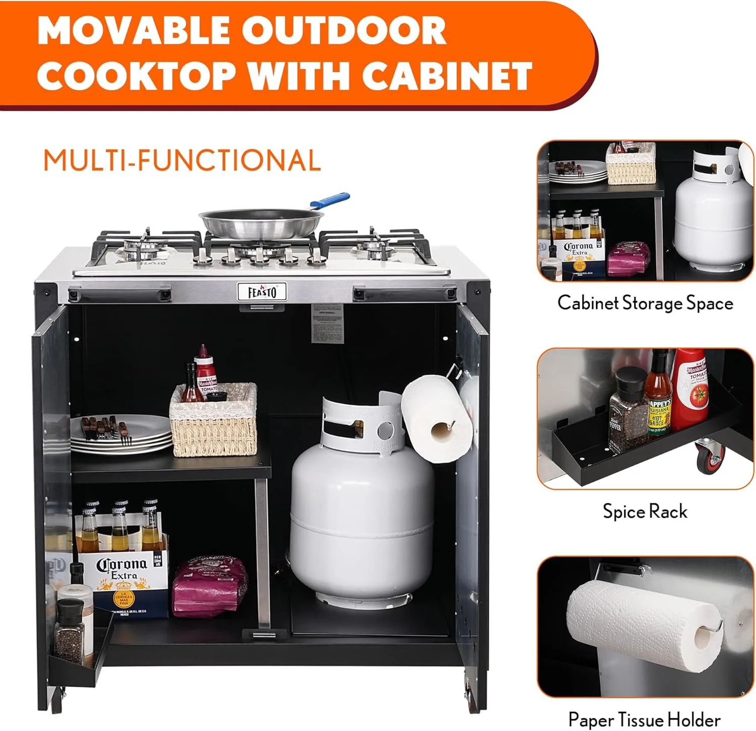 Modular Outdoor Kitchen Island with Propane Stoves and Storage