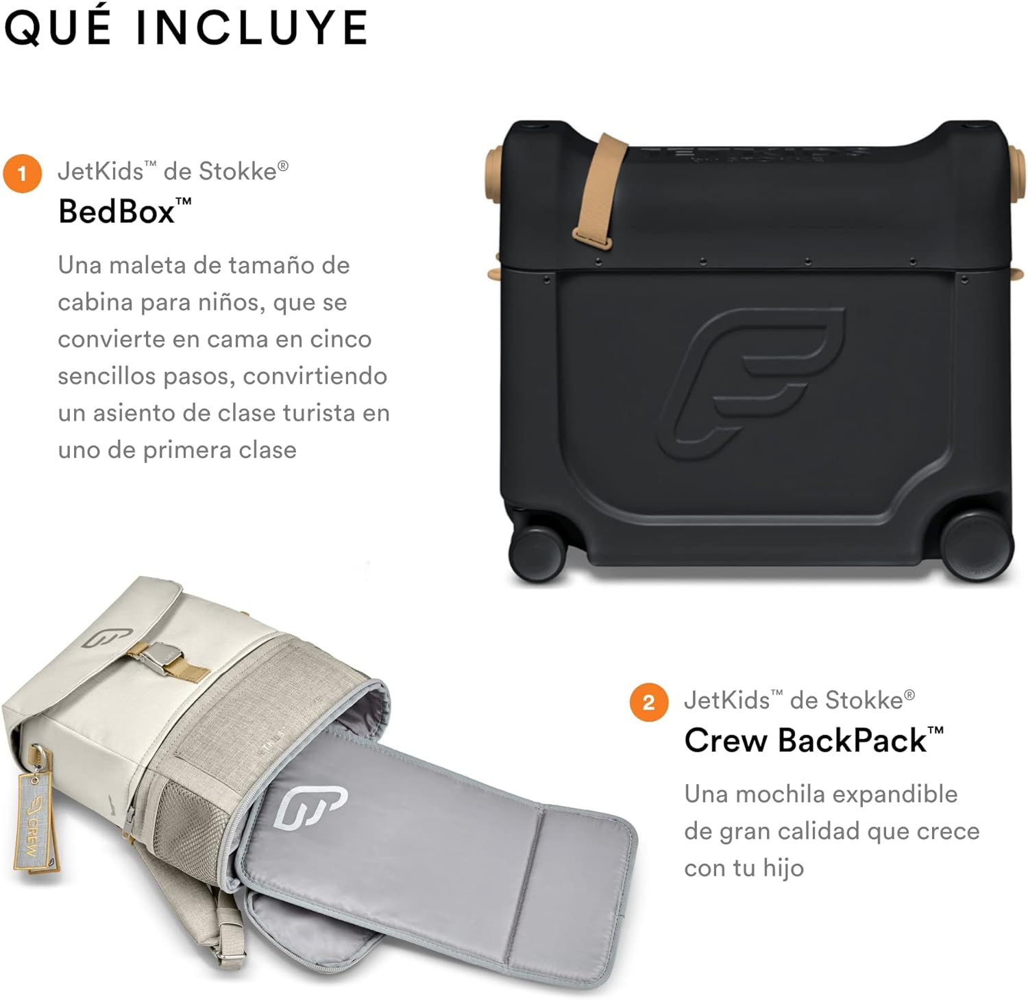 JetKids by Stokke Travel Bundle - Includes Kid’s Ride-On Suitcase & In-Flight Bed + Crew BackPack - Best for Ages 3-7