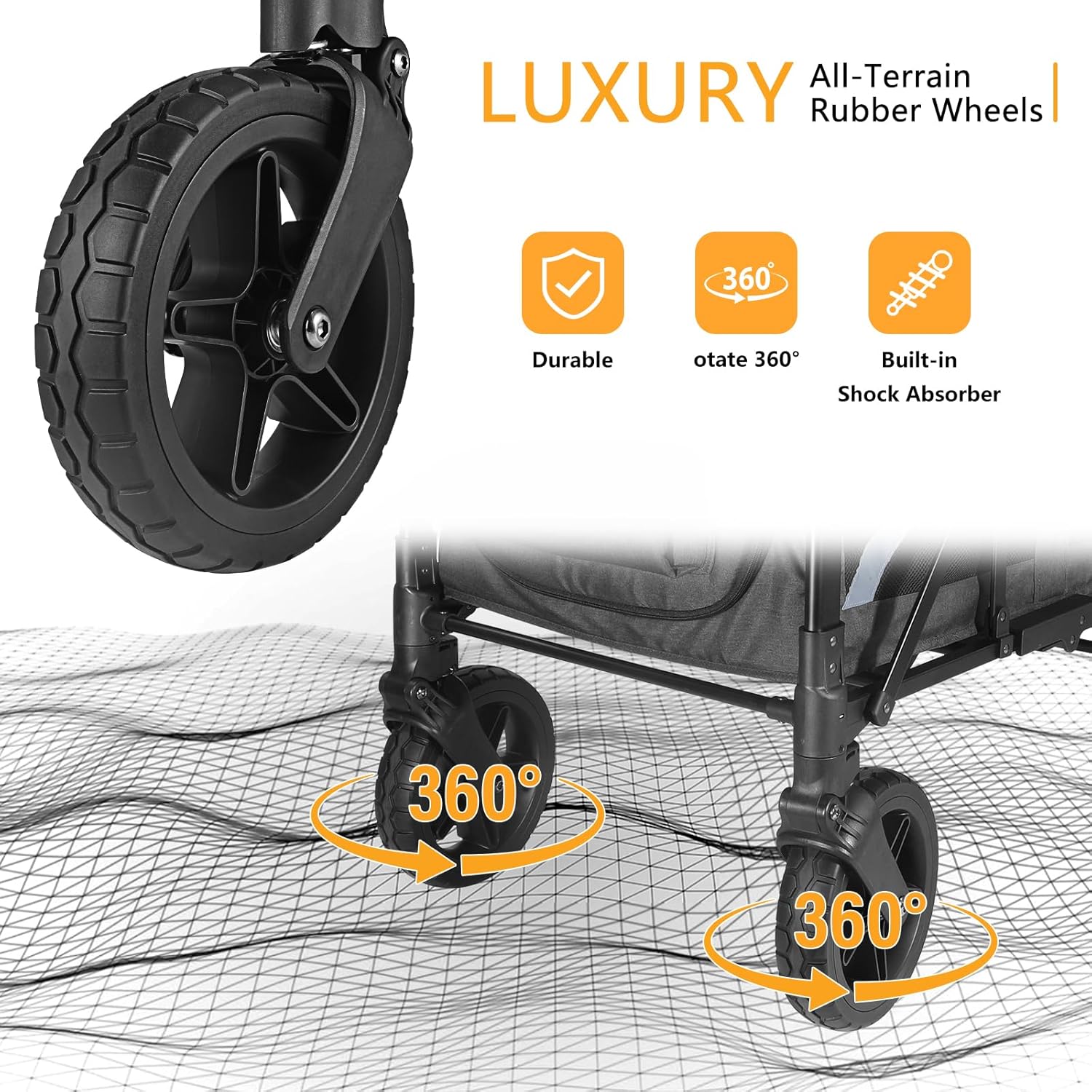 All-Terrain 4 Seater Wagon Stroller for Kids - Heavy-Duty 300lb Capacity, One-Hand Fold Design, High Seats with 5-Point Harness, Adjustable Canopy and Handlebars, Light Grey