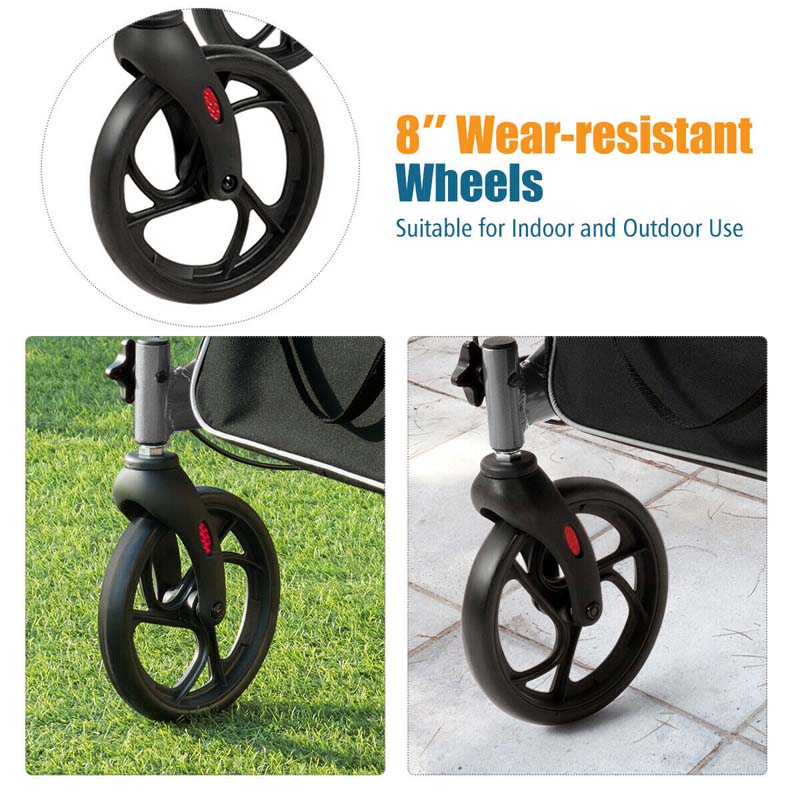 Folding Rollator Walker with Seat & Storage Bag, Lightweight Medical Walker Rolling Mobility Walking Aid