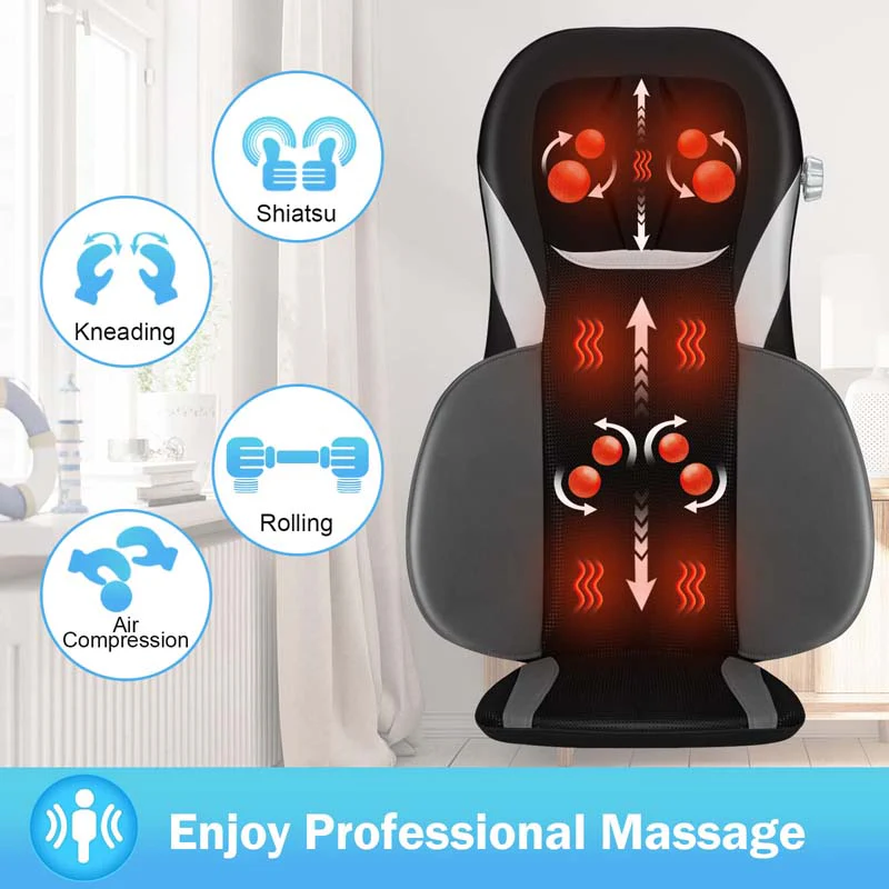 Electric Massage Chair Cushion Shiatsu Full Back Massager Neck Massage Pad with Heat, Car Seat Massager for Home Office