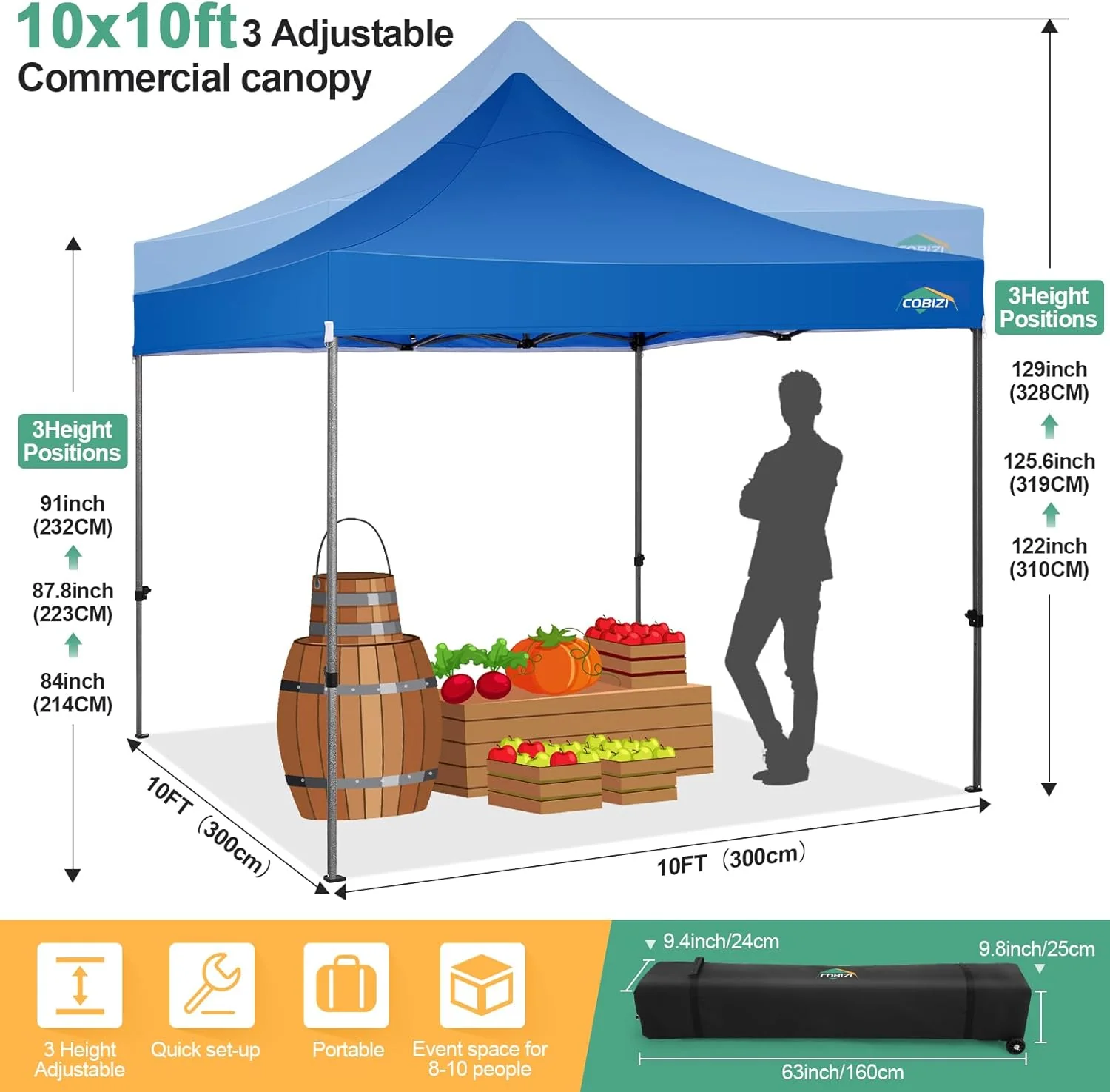 COBIZI 10x20 Heavy Duty Pop up Canopy Tent with 6 sidewalls Easy Up Commercial Outdoor Canopy Wedding Party Tents for Parties All Season Wind & Waterproof Gazebo with Roller Bag,Black(Frame Thickened)