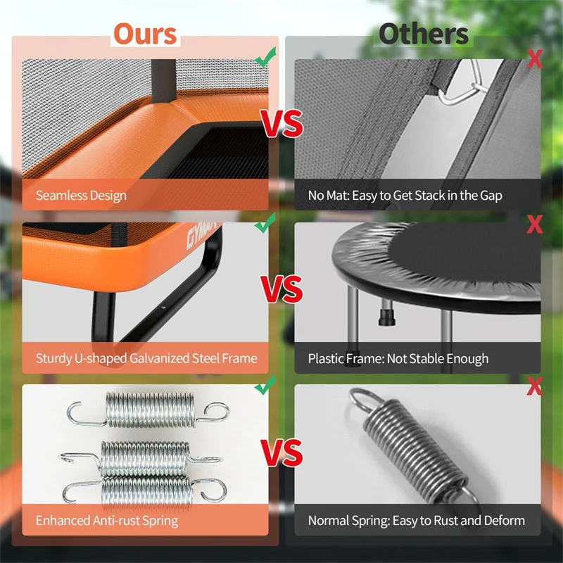 6FT Kids Trampoline with Swing, Safety Enclosure, ASTM Approved Rectangle Recreational Trampoline for 3-8 Years Indoor/Outdoor, Max Load 220lbs