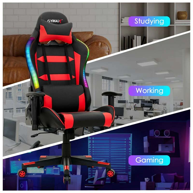 High Back RGB Gaming Chair, Ergonomic Video Game Chair with LED Lights, PVC Leather E-Sport Computer Chair