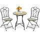 2-Pieces Mosaic Folding Bistro Chairs with Ceramic Tiles Seat