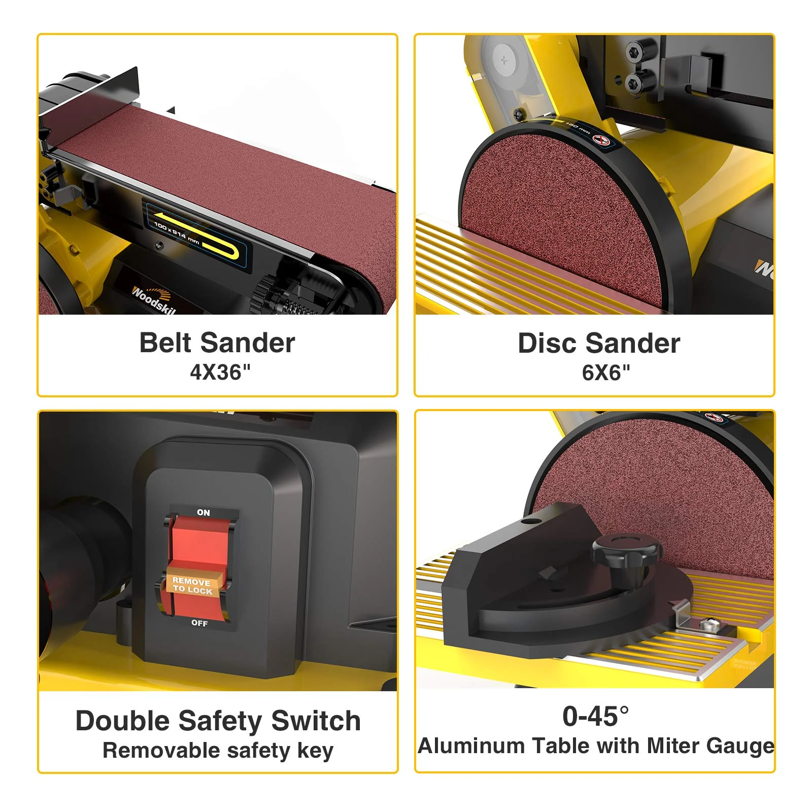 Woodskil 4.3A Belt Sander, 4 x 36 in. Belt & 6 in. Disc Sander