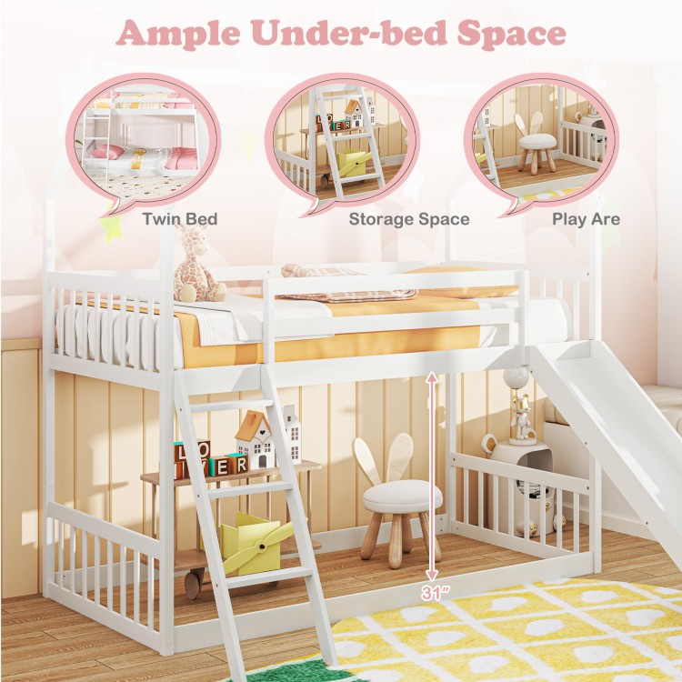 Twin Over Twin House Bunk Bed with Slide and Ladder