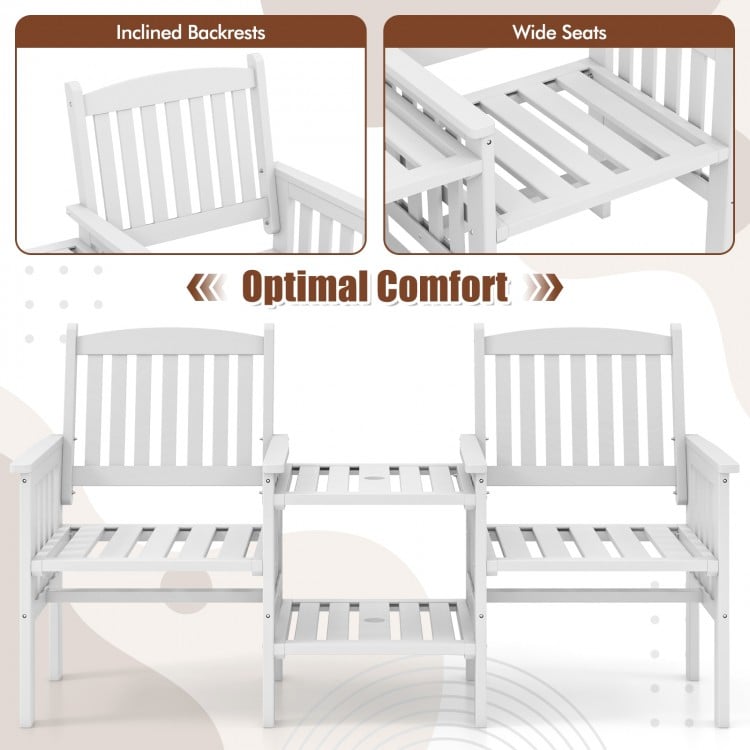 Outdoor Fir Wood Loveseat with 2-Tier Side Table and 1.96