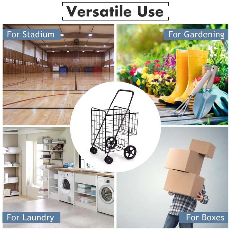 Jumbo Folding Shopping Cart Large Rolling Grocery Utility Cart with Double Basket & 360° Swivel Wheels