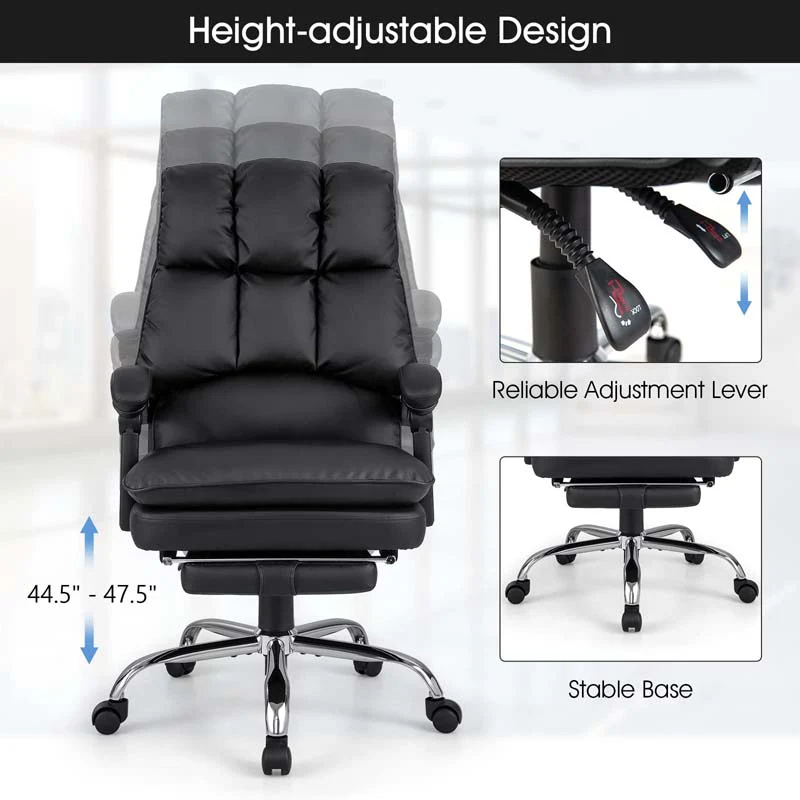 Adjustable Executive Office Reclining Chair with Retractable Footrest,  330 lbs PU Leather Swivel Computer Desk Chair for Office Home