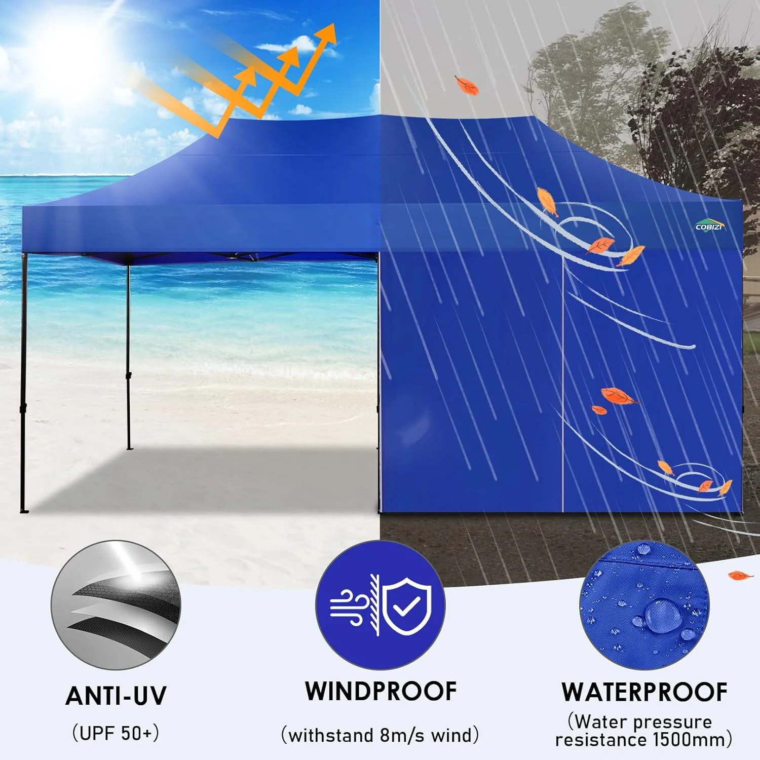 COBIZI 10x20 Heavy Duty Pop up Canopy Tent with 6 sidewalls Easy Up Commercial Outdoor Canopy Wedding Party Tents for Parties All Season Wind & Waterproof Gazebo with Roller Bag,Black(Frame Thickened)