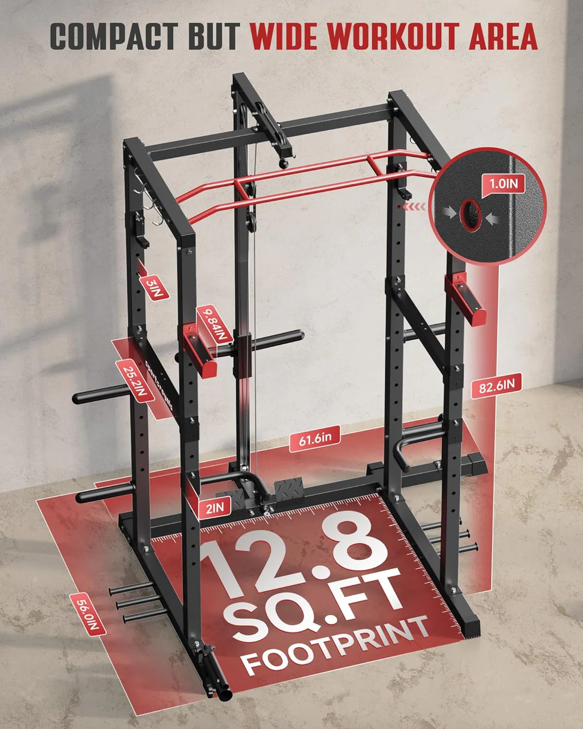 Sportsroyals Power Cage,1600lbs Multi-Function Power Rack with Adjustable Cable Crossover System and More Training Attachment, Weight Cage for Home Gym