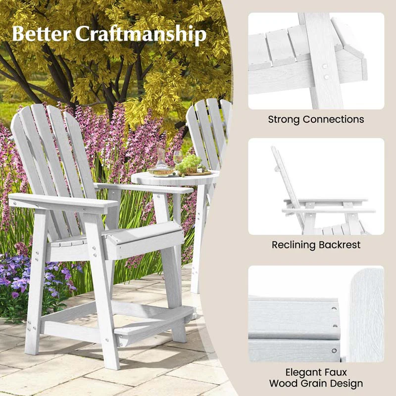Outdoor HDPE Tall Adirondack Chair with Armrest & Footrest, Weather Resistant 47