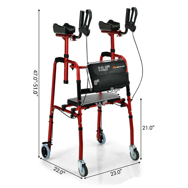 2 in 1 Folding Upright Walker Height Adjustable Rollator Walker with Seat & Wheels, Mobility Walking Aid for Seniors