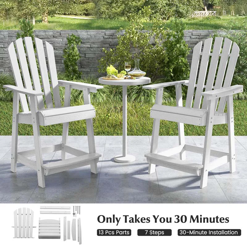 Outdoor HDPE Tall Adirondack Chair with Armrest & Footrest, Weather Resistant 47