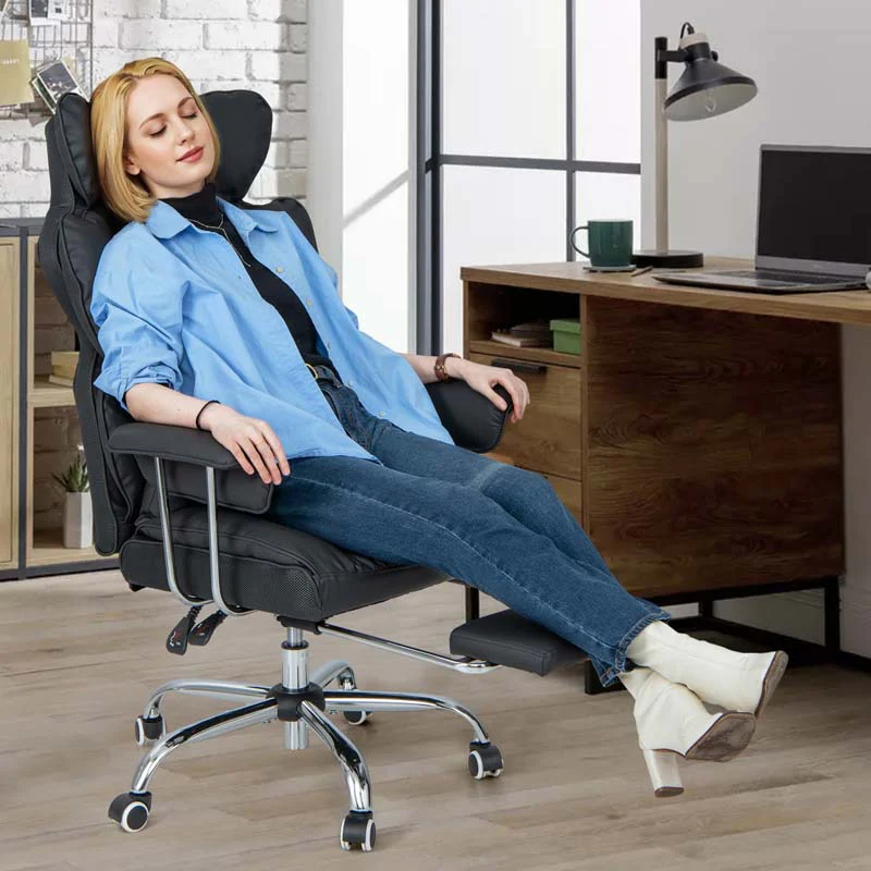 High Back Big & Tall Executive Office Chair with Reclining Backrest & Retractable Footrest, PU Leather Swivel Computer Task Chair