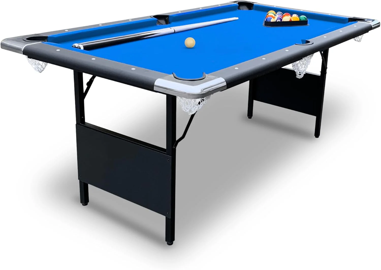 Hathaway Fairmont 6 Ft Portable Pool Table, Adults Folding Billiards Tables for Game Room with Easy Foldable Storage, Includes Full Set of Billiard Balls, Cues, Chalk & Brush