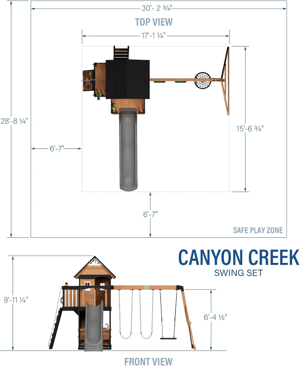 Backyard Discovery Canyon Creek Cedar Wood Swing Set with Wave Slide, Clubhouse, Play Kitchen, Picnic Area, Belt Swings, Web Swing, Rock Wall, Balconies, Playhouse, Step Ladder, Outdoor Playset