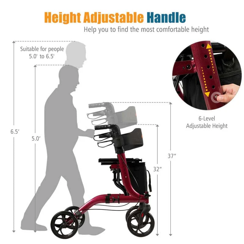 Folding Rollator Walker with Seat & Storage Bag, Lightweight Medical Walker Rolling Mobility Walking Aid