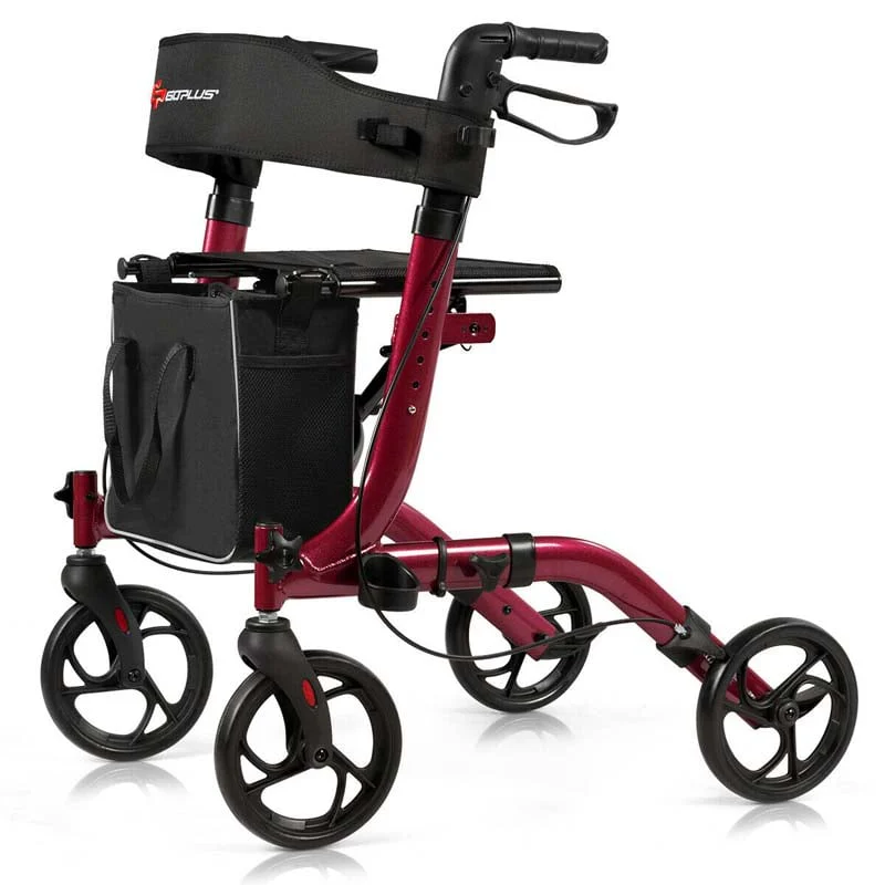 Folding Rollator Walker with Seat & Storage Bag, Lightweight Medical Walker Rolling Mobility Walking Aid