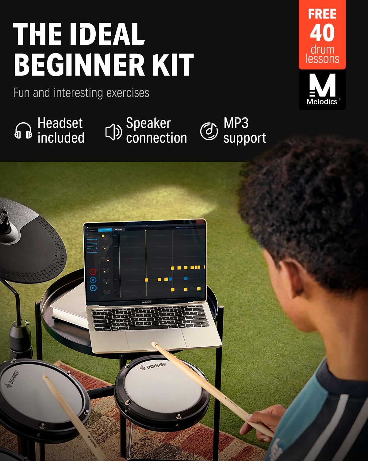 Donner DED-80 Electronic Drum Set, Electric Drum Set for Beginner with 4 Quiet Mesh Drum Pads, 2 Switch Pedal, 180+ Sounds, Throne, On-Ear Headphones, Sticks, and Melodics Lessons Included. sgtnighsdesigns
