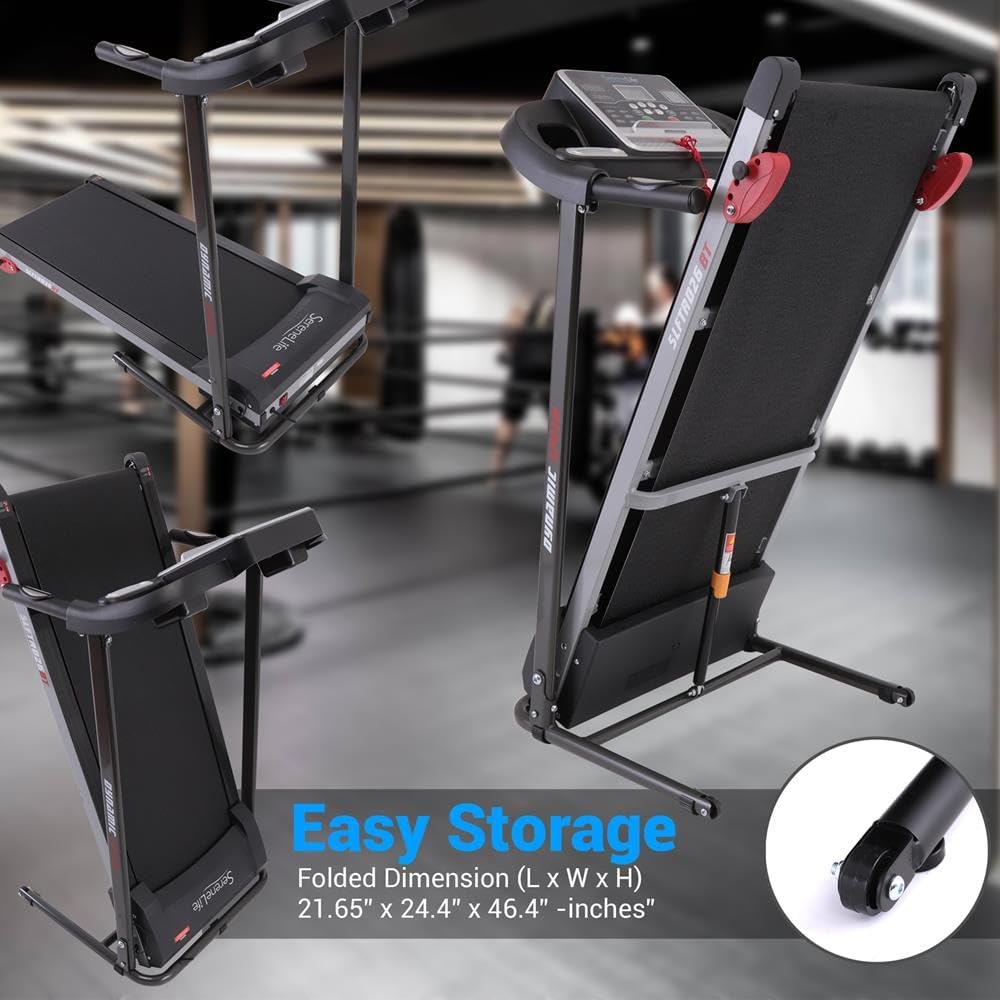 SereneLife Folding Treadmill - Foldable Home Fitness Equipment with LCD for Walking & Running - Cardio Exercise Machine - Preset and Adjustable Programs - Bluetooth Connectivity