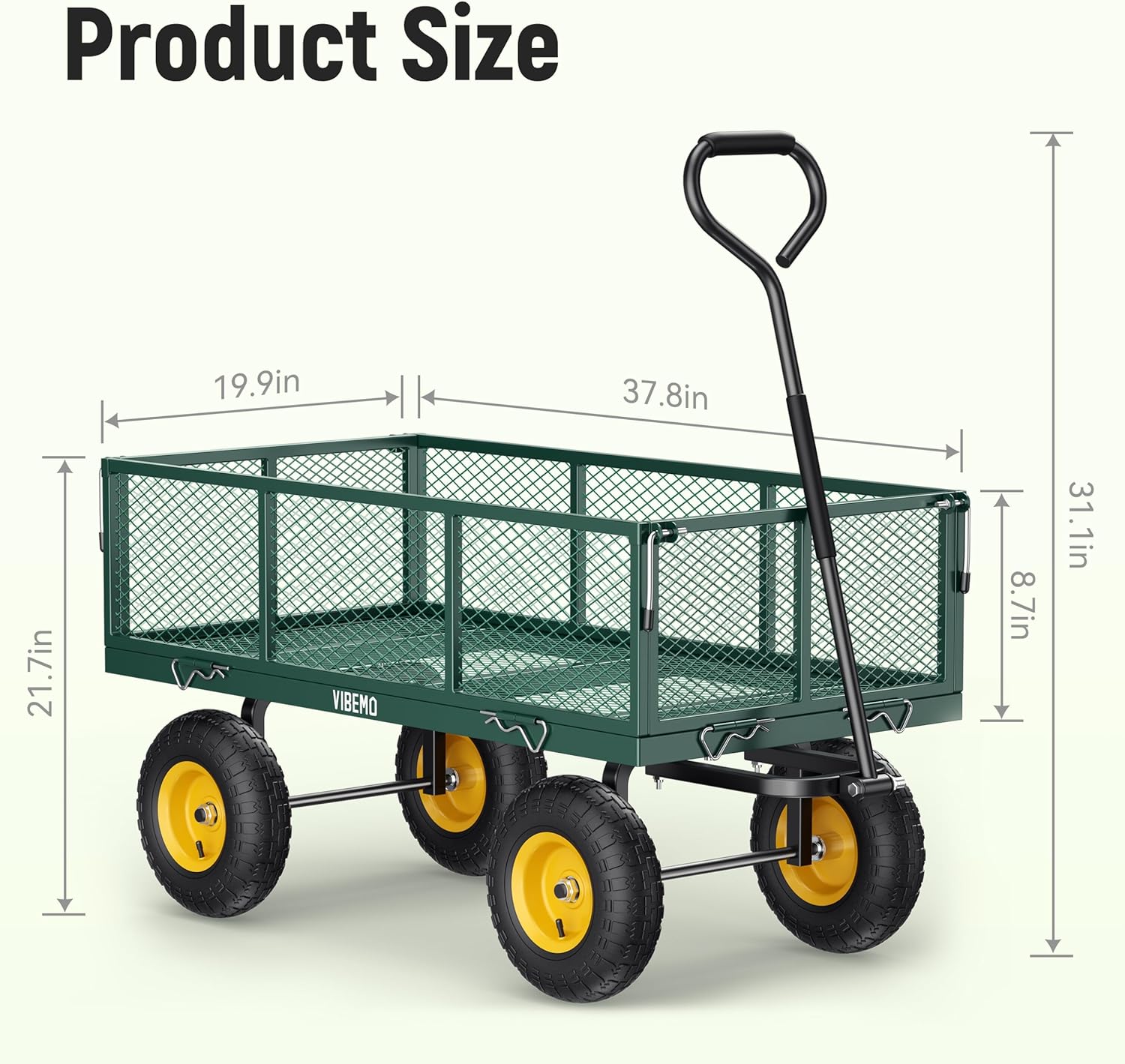 Steel Garden Cart, 2-in-1 1400 lbs Heavy Duty Utility Wagon, with Removable Mesh Sides to Convert into Flatbed, 240?? U-Turn 13