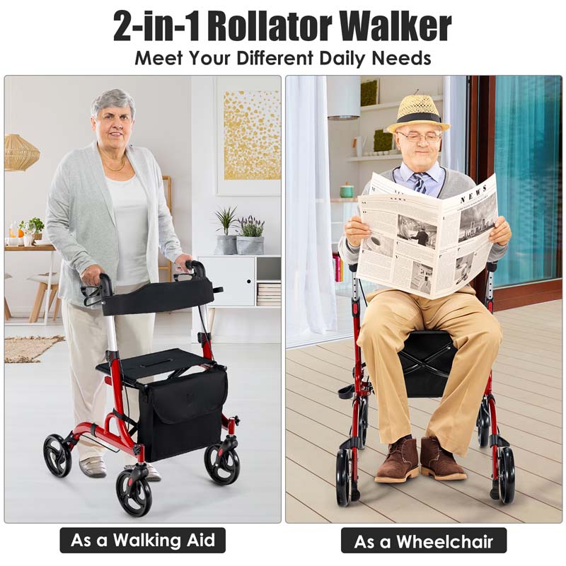 2 in 1 Folding Rollator Walker with Seat & 8