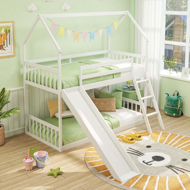 Twin Over Twin House Bunk Bed with Slide and Ladder