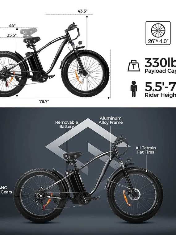 Outdoor electric bike with 48V/15Ah lithium battery �?Black