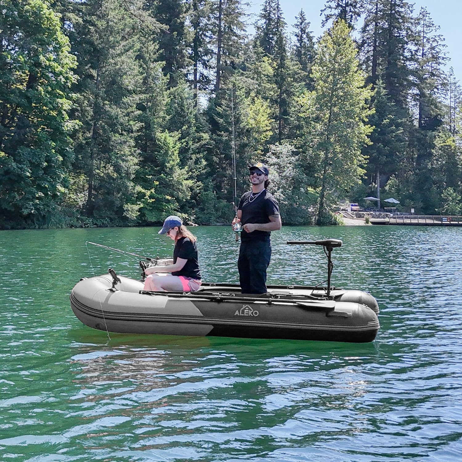 Inflatable Boat | Yacht Dinghy Tender Raft | Multi Person Fishing Boat | Aluminum Floor Oars | Fishing Rod Holders | Heavy-Duty PVC | 2024 Model |
