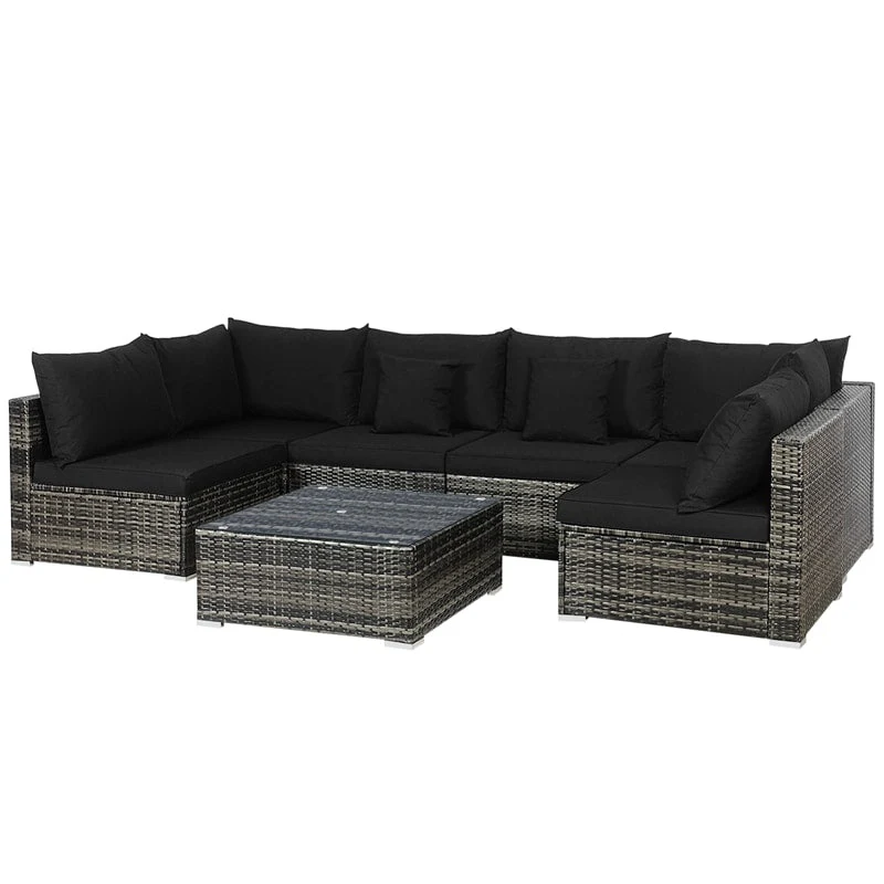 7 Pcs Rattan Patio Sectional Couch Set Outdoor Wicker Furniture Set with Cushions & Coffee Table