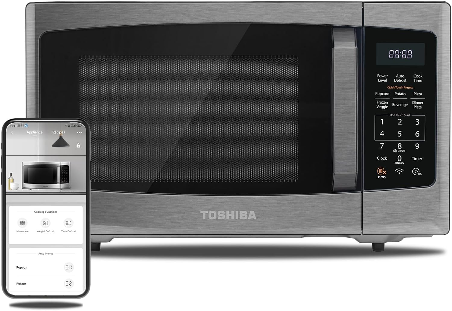 TOSHIBA 4-in-1 ML-EC42P(SS) Countertop Microwave Oven, Smart Sensor, Convection, Air Fryer Combo, Mute Function, Position Memory 13.6