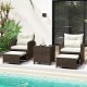 5 Pieces Patio Rattan Furniture with 2 Ottomans and Tempered Glass Coffee Table
