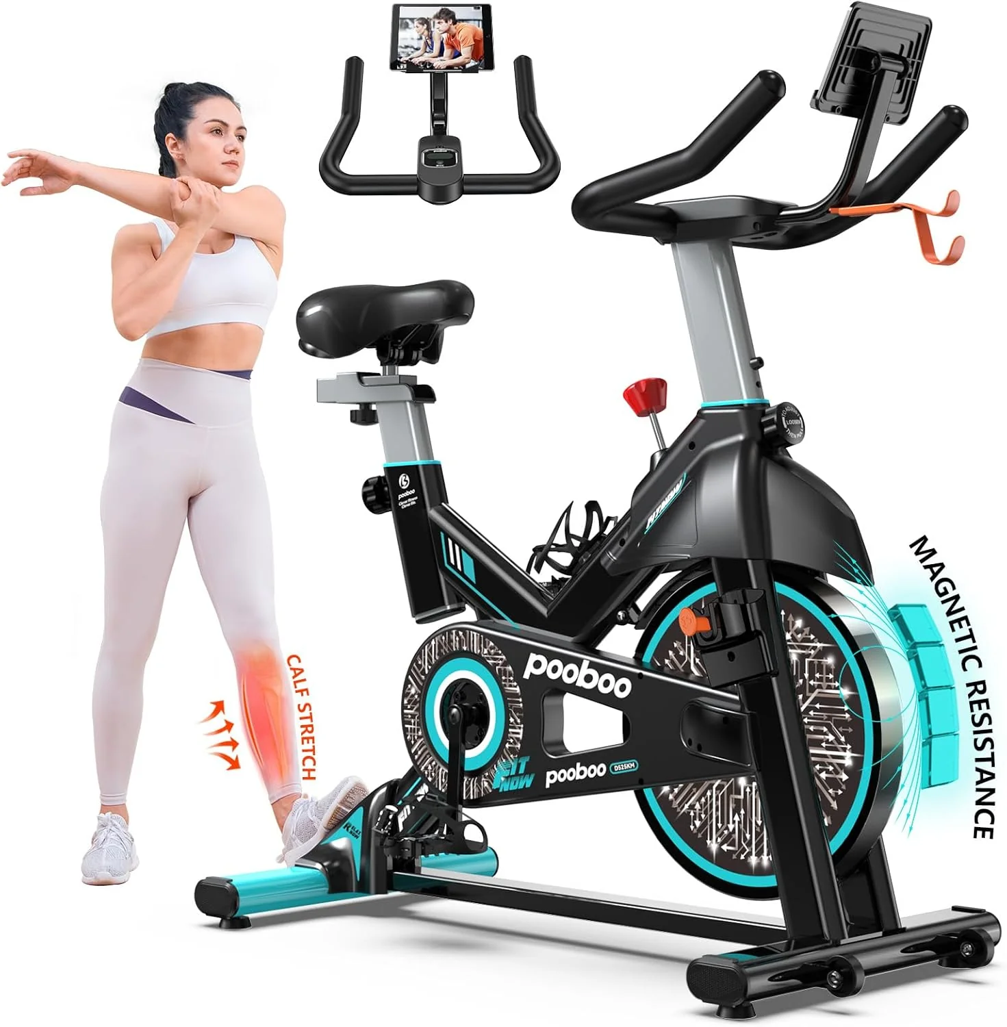 pooboo Exercise Bike, Adjustable Magnetic/Brake Pad Resistance Silent Belt Drive, Indoor Cycling Bike for Home Cardio, Fitness Stationary Bike with 350lbs/300lbs Weight Capacity &Upgraded Version Seat