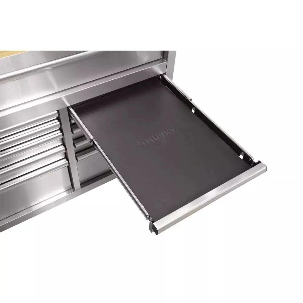 72 in 18-Drawer 24 in. D Mobile Workbench with Solid Wood Top Stainless Steel