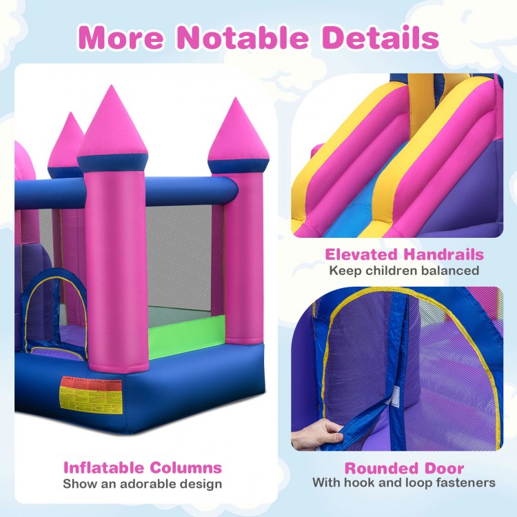 7-in-1 Kids Inflatable Bounce House with Long Slide and 735W Blower